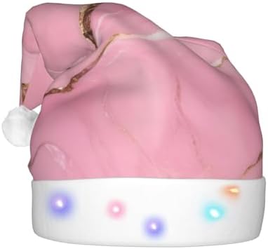 Pink Marble Texture Christmas Hat with LED Lights