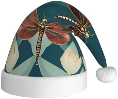 Dragonfly and Lotus Print Christmas Santa Hat for Adult