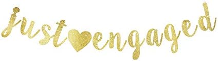 Just Engaged Banner Gold Glitter Paper Sign Backdrop