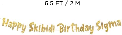 Happy Skibidi Birthday Sigma Gold Glitter Banner for Gen Z Zoomers