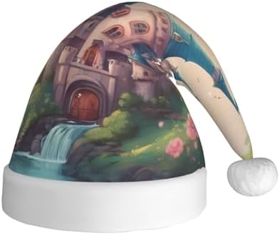 Cute Fairy Tale Castle Print Santa Hat Plush for Adults