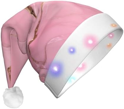 Pink Marble Texture Christmas Hat with LED Lights