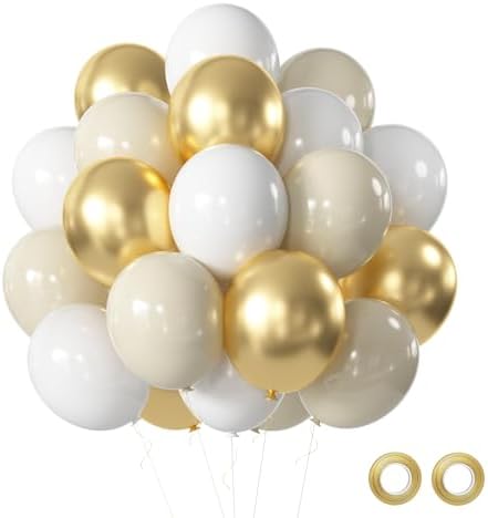 White Gold Balloons Set 60 Pcs 12 Inch Party Decor