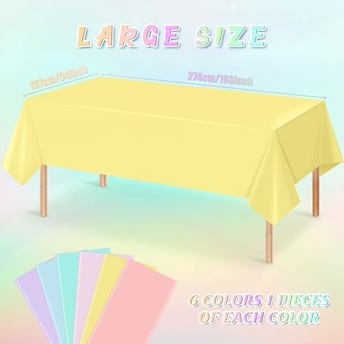 6Pcs Pastel Rainbow Plastic Tablecloths for Parties