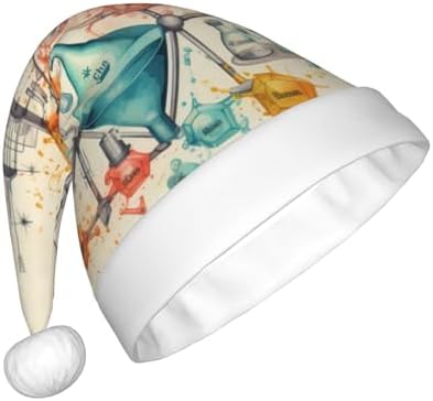 Chemistry Print Christmas Santa Hat Plush Funny Party Adult Headwear