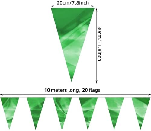 65FT Green Glitter Triangle Pennant Banner Garland for Parties