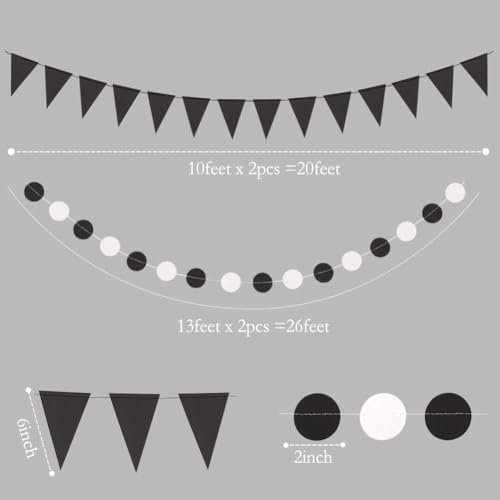 Cheerland Black and White Party Garland Flags for Halloween Birthday Wedding