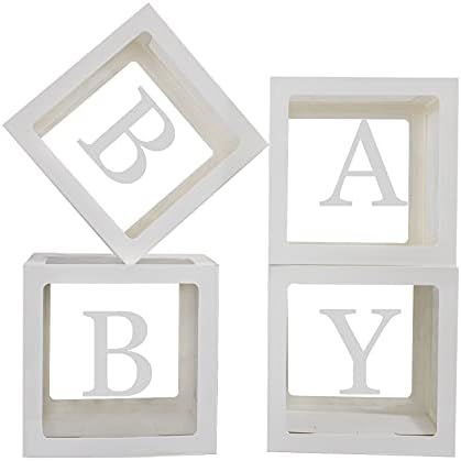 QPEY Clear Baby Shower Boxes with Letters 4PCS