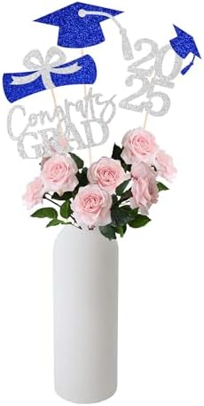 Gexolenu 16PCS Silver Blue Double-Sided Graduation Centerpieces