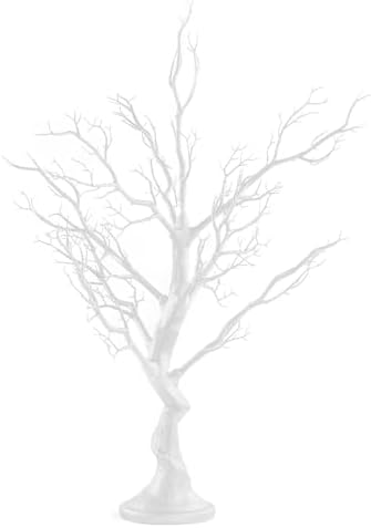 34 in White Metallic Manzanita Tree with 8 Acrylic Bead Chains