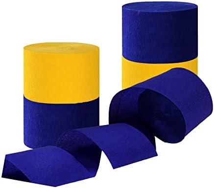 81 Feet Navy Blue and Yellow Crepe Paper Streamers Set