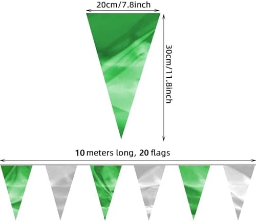 65FT Green Silver Glitter Triangle Pennant Banner Flag for Christmas Graduation Wedding