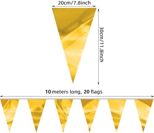 65FT Gold Glitter Triangle Pennant Banner Flag for Celebrations