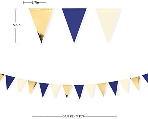 30 Ft Navy Blue Gold and Beige Party Bunting Flags