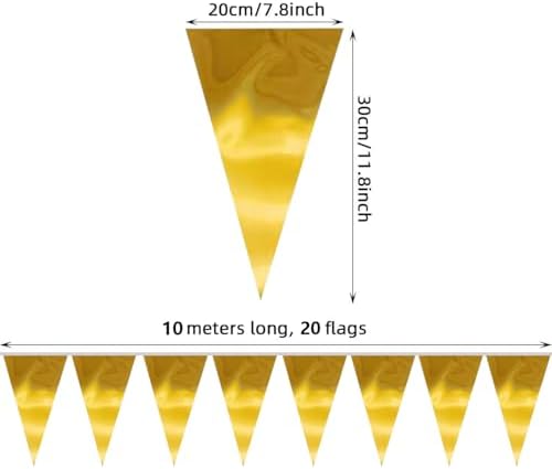 40M Gold Triangle Pennant Banner Garland for Parties