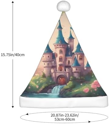 Cute Fairy Tale Castle Print Santa Hat Plush for Adults