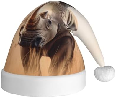 Animal Rhino Print Christmas Santa Hat Plush for Adults