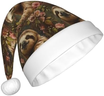 Cute Sloth Print Christmas Santa Hat Plush for Adults