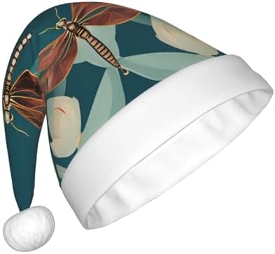 Dragonfly and Lotus Print Christmas Santa Hat for Adult
