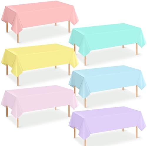 6Pcs Pastel Rainbow Plastic Tablecloths for Parties