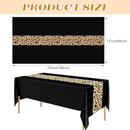 Buryeah Leopard Print Tablecloth Set of 3 Black