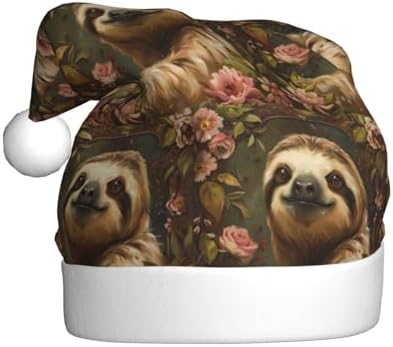 Cute Sloth Print Christmas Santa Hat Plush for Adults