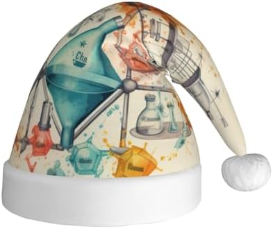 Chemistry Print Christmas Santa Hat Plush Funny Party Adult Headwear