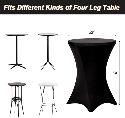 Fixwal 4 Pack Spandex Cocktail Table Covers Black Stretch Round