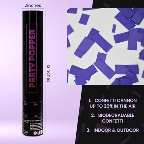 Purple Confetti Poppers 12 Pack Cannon for Parties