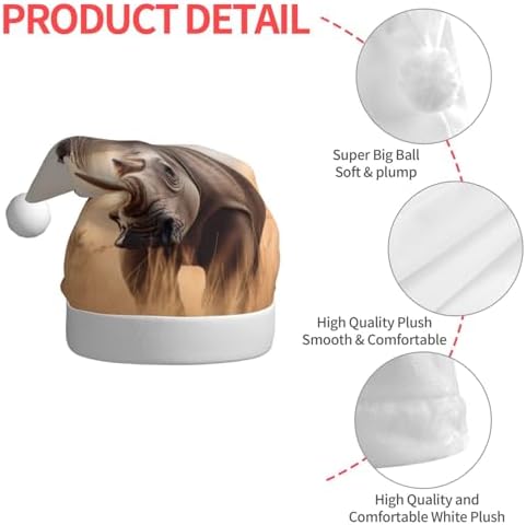 Animal Rhino Print Christmas Santa Hat Plush for Adults