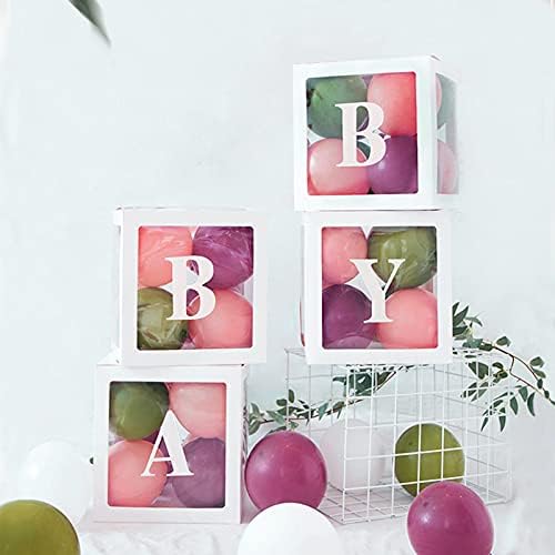 QPEY Clear Baby Shower Boxes with Letters 4PCS