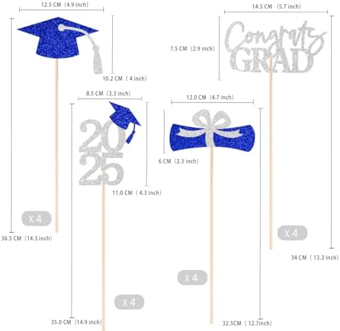 Gexolenu 16PCS Silver Blue Double-Sided Graduation Centerpieces