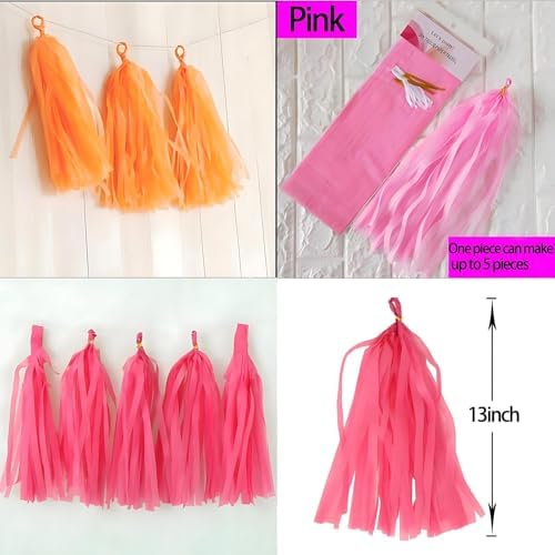 Orange and Pink Rose Red Paper Tassels Garland Banner 30PCS