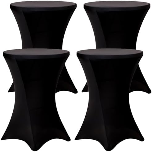 Fixwal 4 Pack Spandex Cocktail Table Covers Black Stretch Round