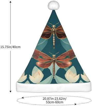Dragonfly and Lotus Print Christmas Santa Hat for Adult