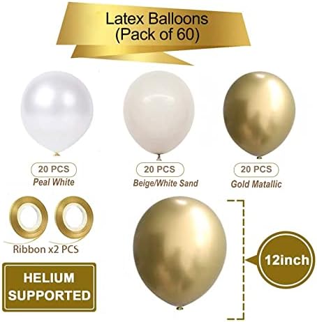 White Gold Balloons Set 60 Pcs 12 Inch Party Decor