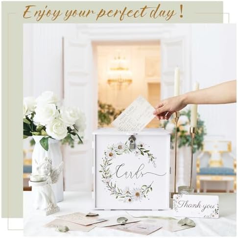 OurWarm White Daisy Wedding Card Box with Lock