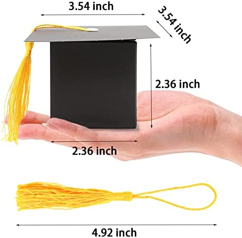 BESSEEK 30Pcs Black Graduation Cap Candy Boxes with Yellow Tassel