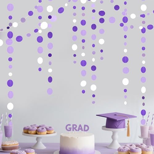 46 Ft Purple White Circle Dot Garland for Birthday Wedding Baby Shower