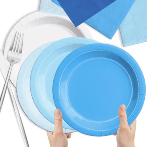 CMUSKO 60Pcs Blue Plates and Napkins Party Supplies