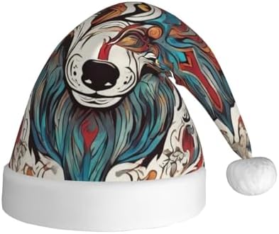 Wolf Motifs Colorful Print Christmas Santa Hat Plush