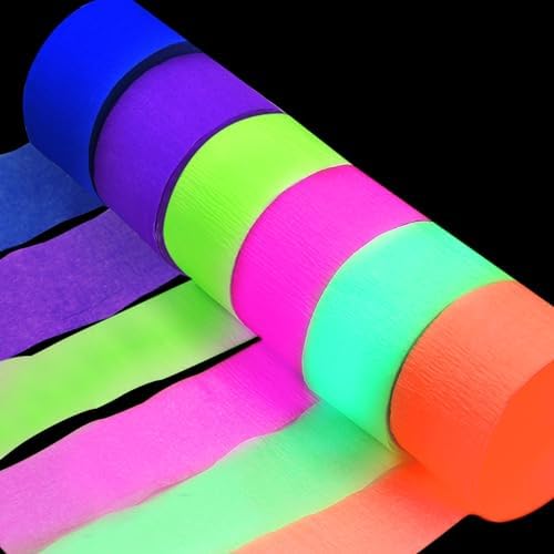 6 Rolls Neon Streamers UV Glow Birthday Party Decor
