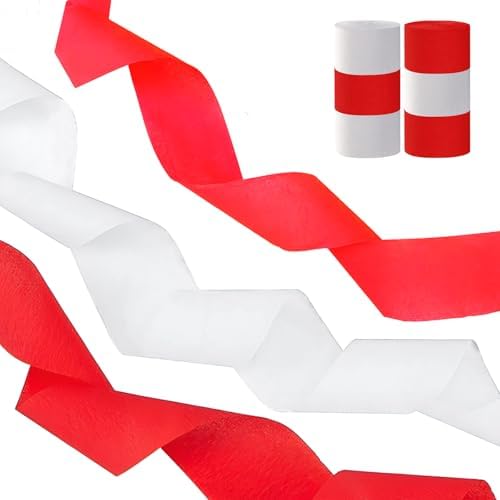 Red and White Crepe Paper Streamers 6 Rolls 82 Feet Long