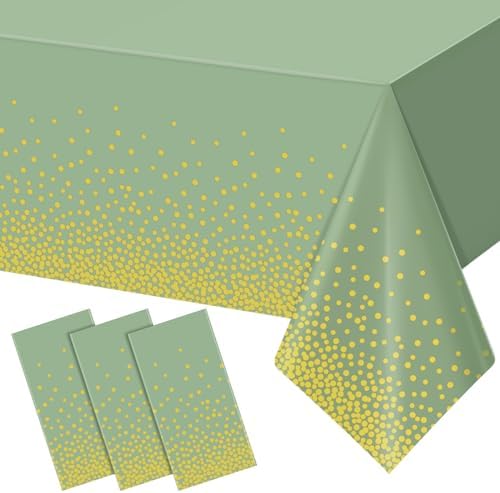 FunnyPars 3 Pack Sage Green Gold Tablecloth 54x108