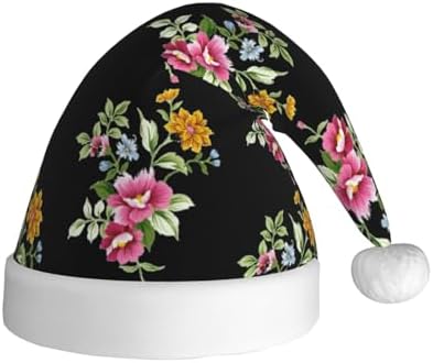 Hand Painted Flower Print Christmas Santa Hat Plush Funny Adult