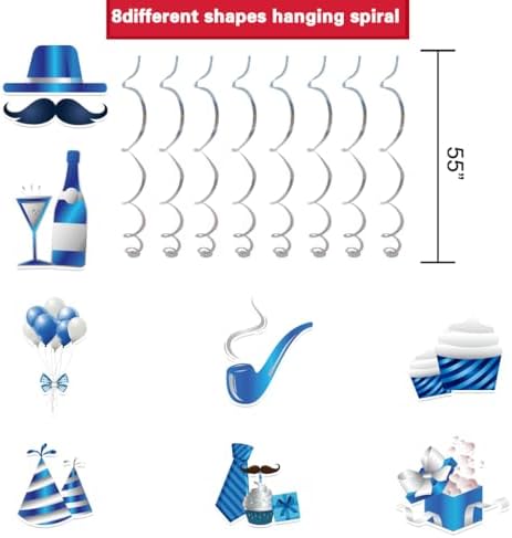 Silver Blue Birthday Decorations 8PCS Hanging Streamers Banner Set