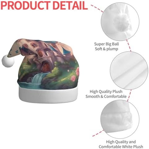 Cute Fairy Tale Castle Print Santa Hat Plush for Adults