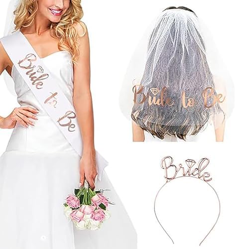 Delphinus Bride to Be Set 3 Pack Tiara Veil Sash Accessories