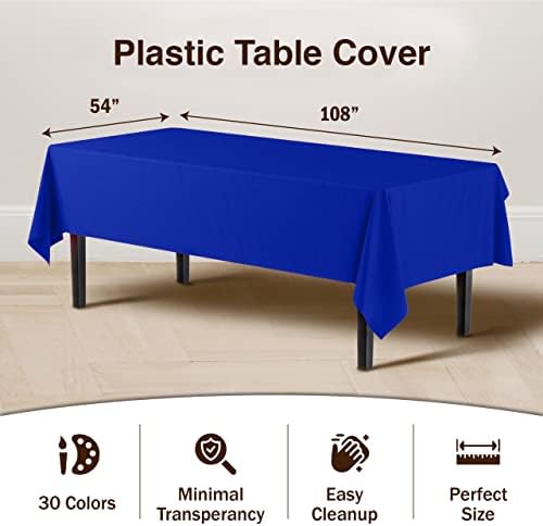 Party Solids 6-Pack Blue Plastic Tablecloth 54in x 108in Rectangle