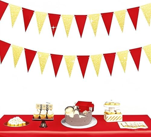 Red Gold Triangle Banners for Graduation and Christmas